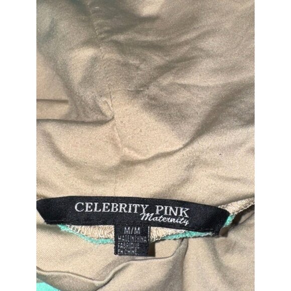 Celebrity Pink Maternity High-Waist Green Shorts With Beige Stretch Waistband - Picture 2 of 7